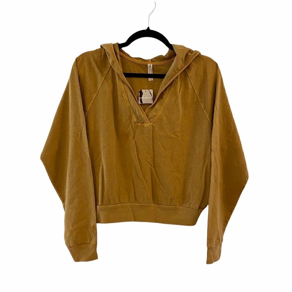 Free People Movement Womens Apres Ski Hoodie Sweatshirt Yellow Cotton XS New